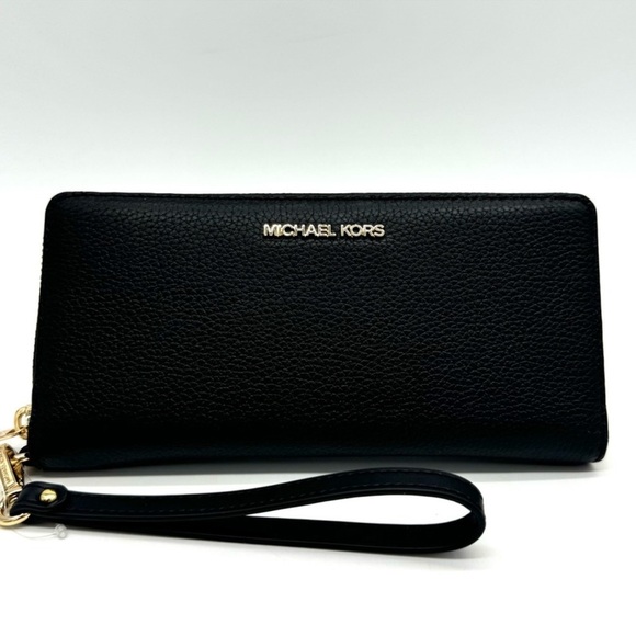 Michael Kors Large Continental Wallet Black/Gold - Picture 1 of 8